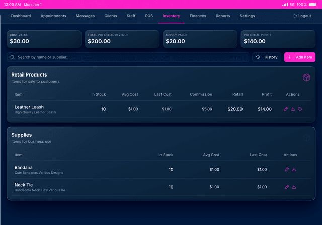 Inventory tracking dashboard
