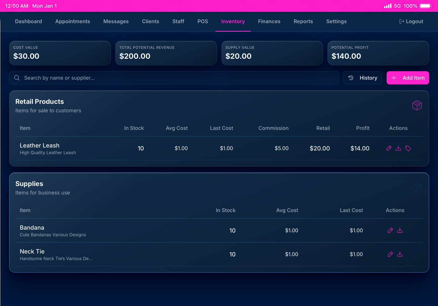 Client and pet profile view