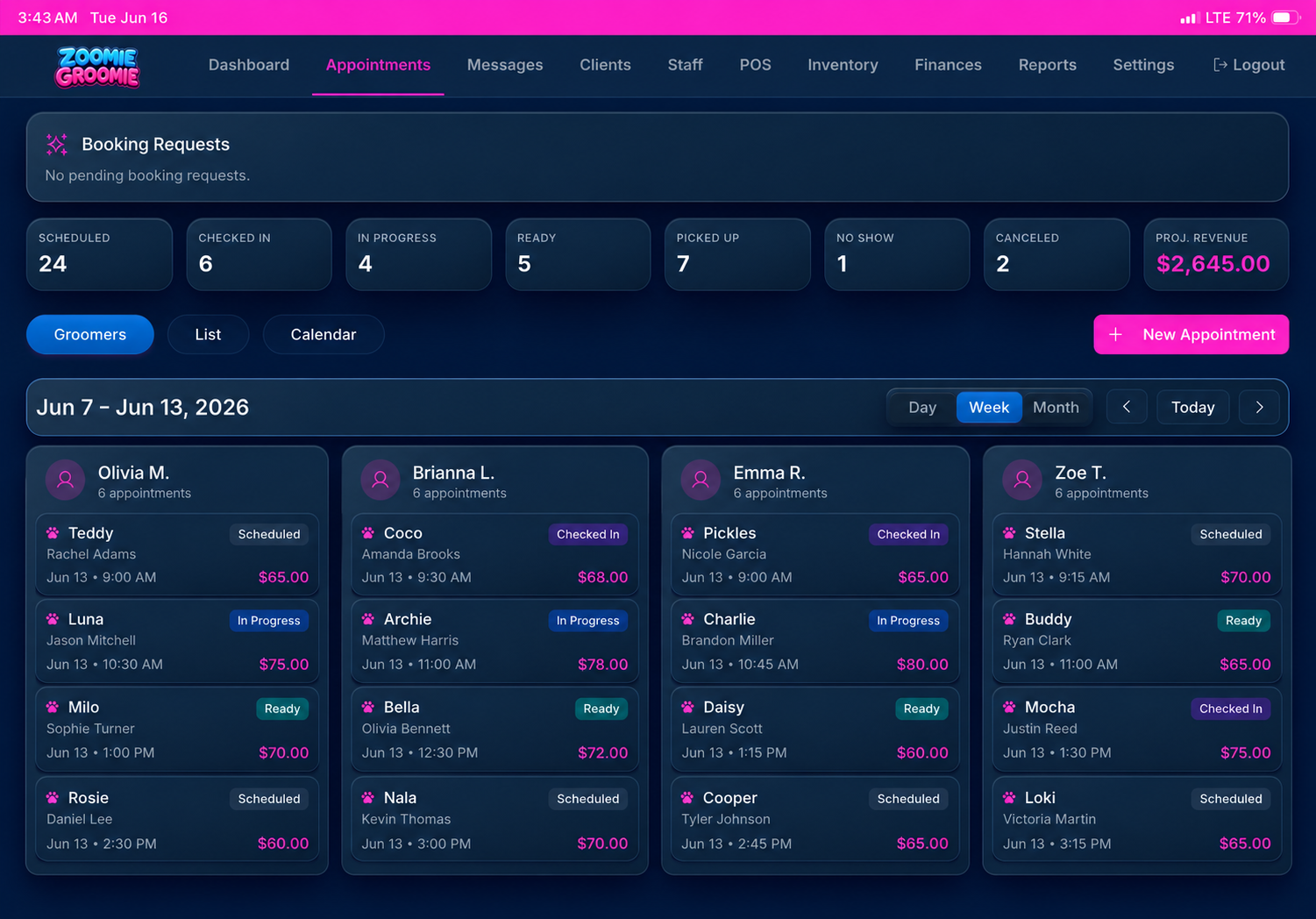 Appointment management dashboard