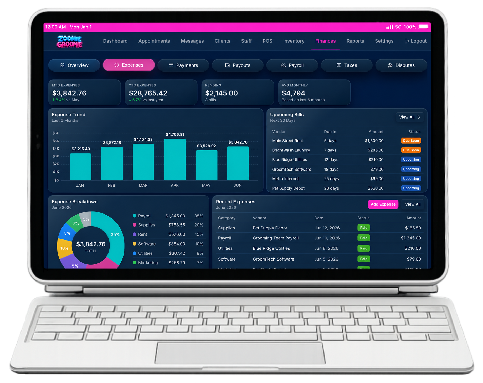 Bills and expense tracking dashboard