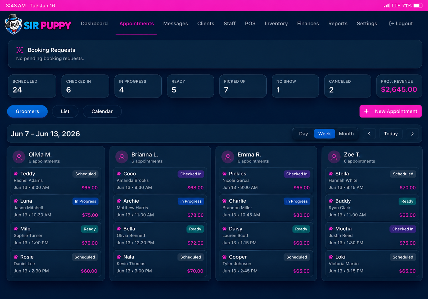 Appointment management dashboard